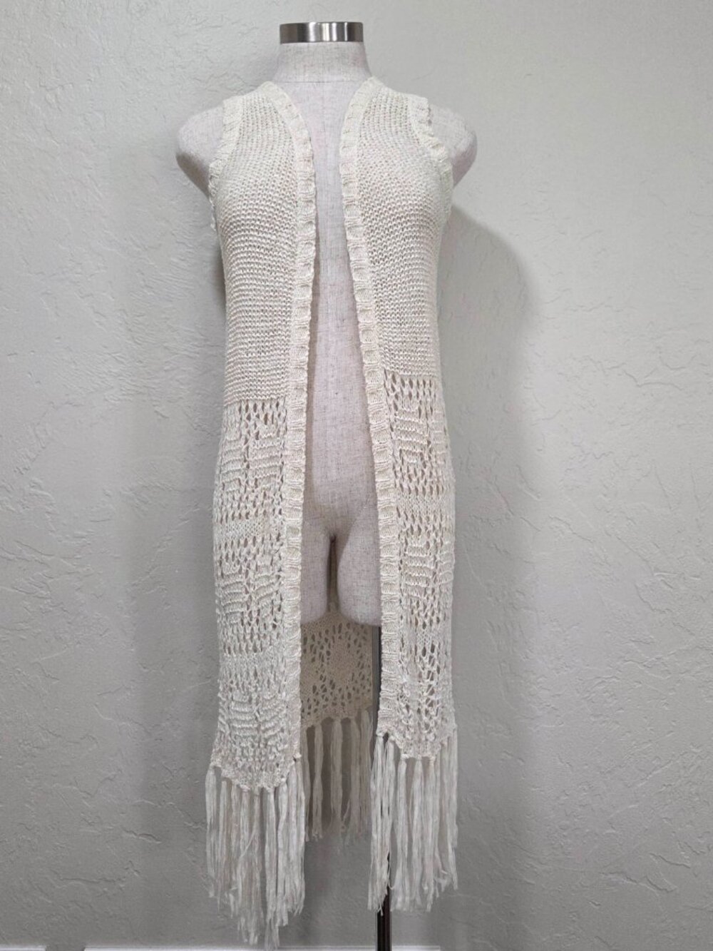 Open Knit Crochet Fringe Duster